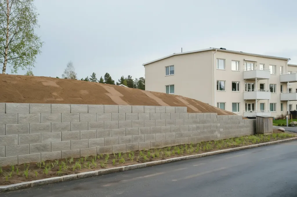 anl ggning av st dmur och markplanering vid flerbostadshus i ronna